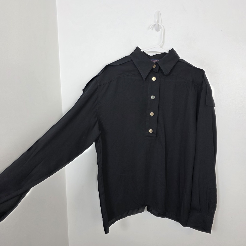 Louis Vuitton Uniforms Basic Black Chiffon Blouse Shirt Luxury Women's Size M